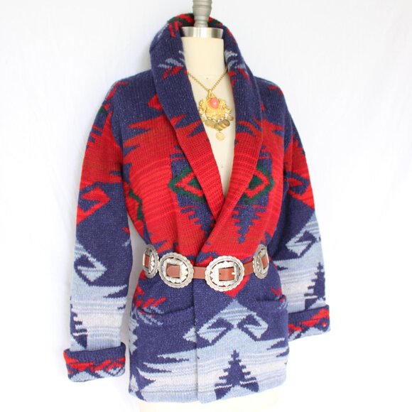 RALPH LAUREN vintage wool Cardigan wool sweater Aztec southwestern tribal jacket - Picture 2 of 10